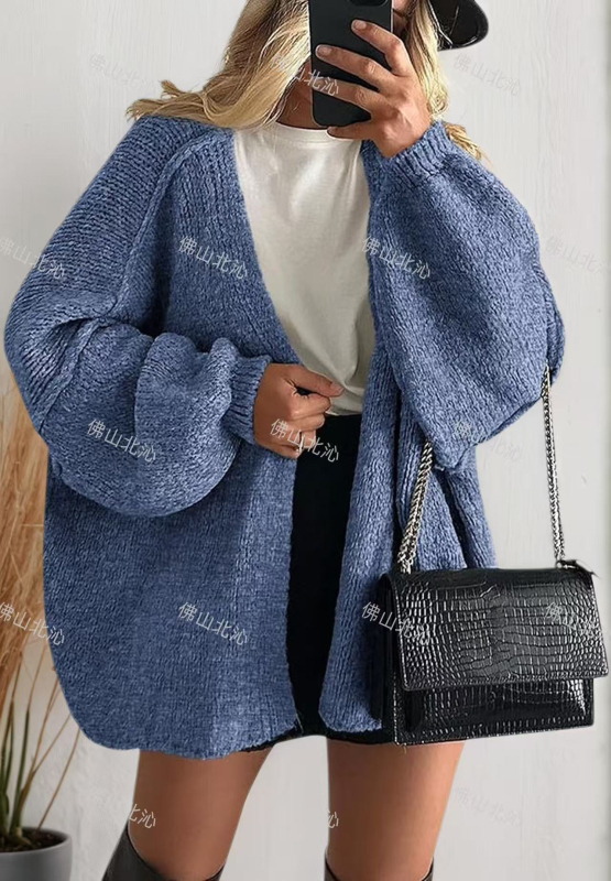 Cardigan od Phoenix velvet, pleteni, V-izrez, 90–95% akrila, yarn-dyed, dugi rukavi, srednja duljina, široka silueta, street style