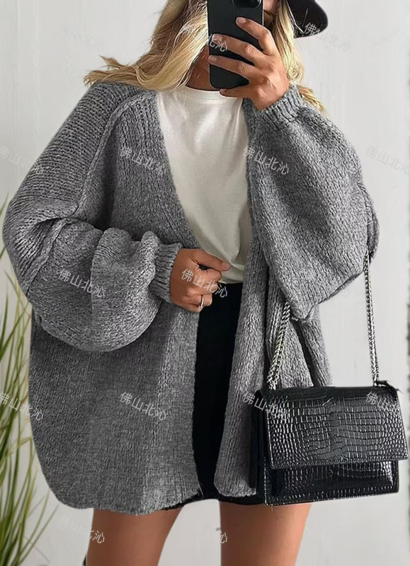 Cardigan od Phoenix velvet, pleteni, V-izrez, 90–95% akrila, yarn-dyed, dugi rukavi, srednja duljina, široka silueta, street style