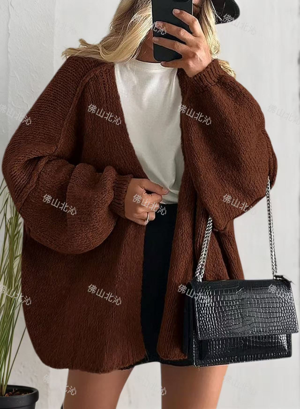 Cardigan od Phoenix velvet, pleteni, V-izrez, 90–95% akrila, yarn-dyed, dugi rukavi, srednja duljina, široka silueta, street style