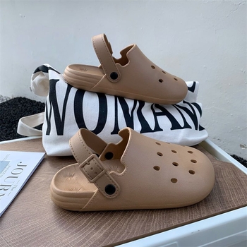 Ženske Crocs stil klompe s PVC gornjim dijelom, unutarnja koža, protuklizne, lagane, mekani debeli potplat, crtani/monohrom dizajn