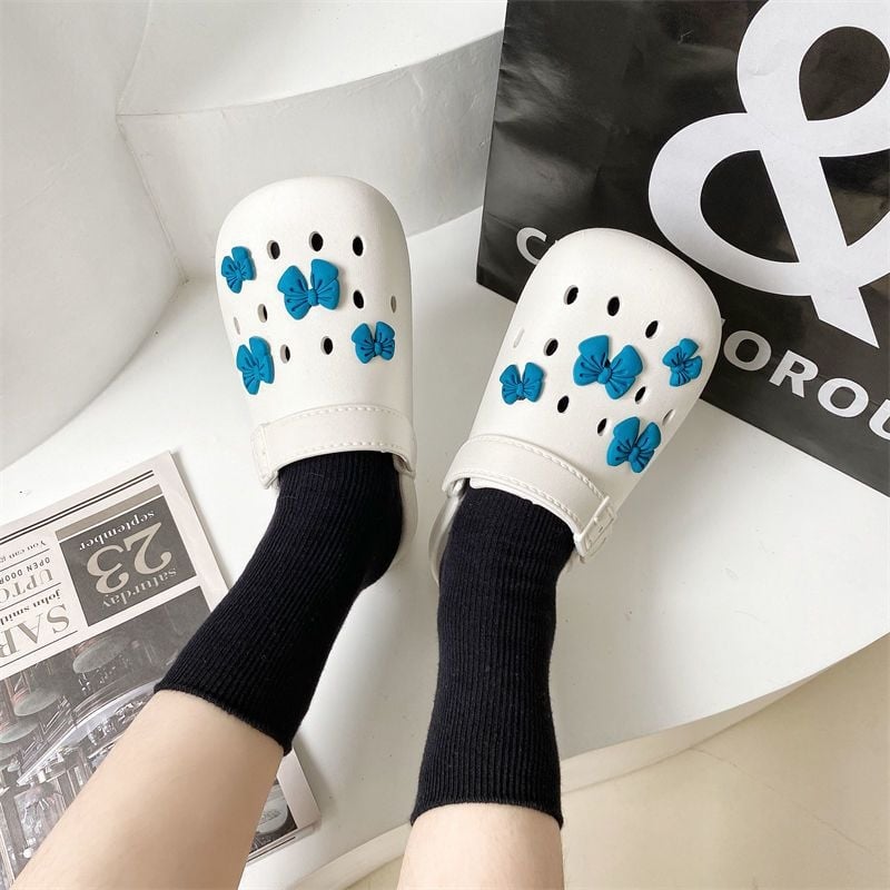 Ženske Crocs stil klompe s PVC gornjim dijelom, unutarnja koža, protuklizne, lagane, mekani debeli potplat, crtani/monohrom dizajn