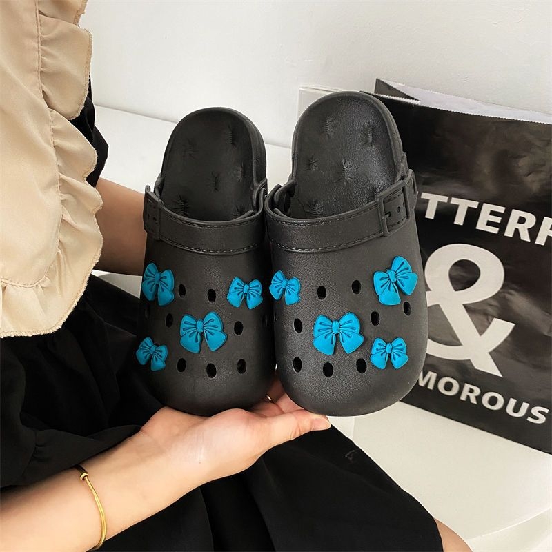 Ženske Crocs stil klompe s PVC gornjim dijelom, unutarnja koža, protuklizne, lagane, mekani debeli potplat, crtani/monohrom dizajn