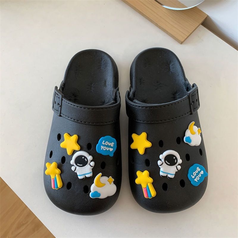 Ženske Crocs stil klompe s PVC gornjim dijelom, unutarnja koža, protuklizne, lagane, mekani debeli potplat, crtani/monohrom dizajn