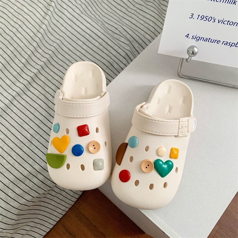 Ženske Crocs stil klompe s PVC gornjim dijelom, unutarnja koža, protuklizne, lagane, mekani debeli potplat, crtani/monohrom dizajn