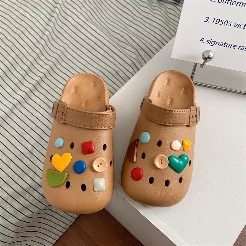 Ženske Crocs stil klompe s PVC gornjim dijelom, unutarnja koža, protuklizne, lagane, mekani debeli potplat, crtani/monohrom dizajn