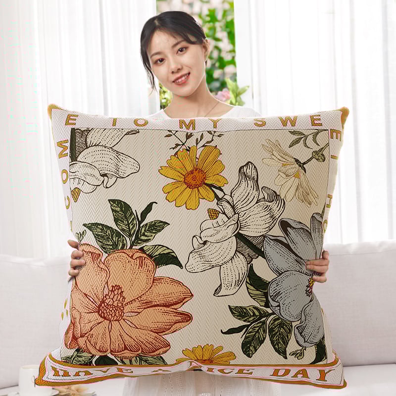 Párna polieszter huzattal, PP gyapot töltés, virágos minta, nyomtatott szövés