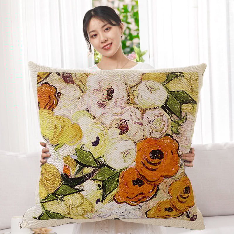 Párna polieszter huzattal, PP gyapot töltés, virágos minta, nyomtatott szövés