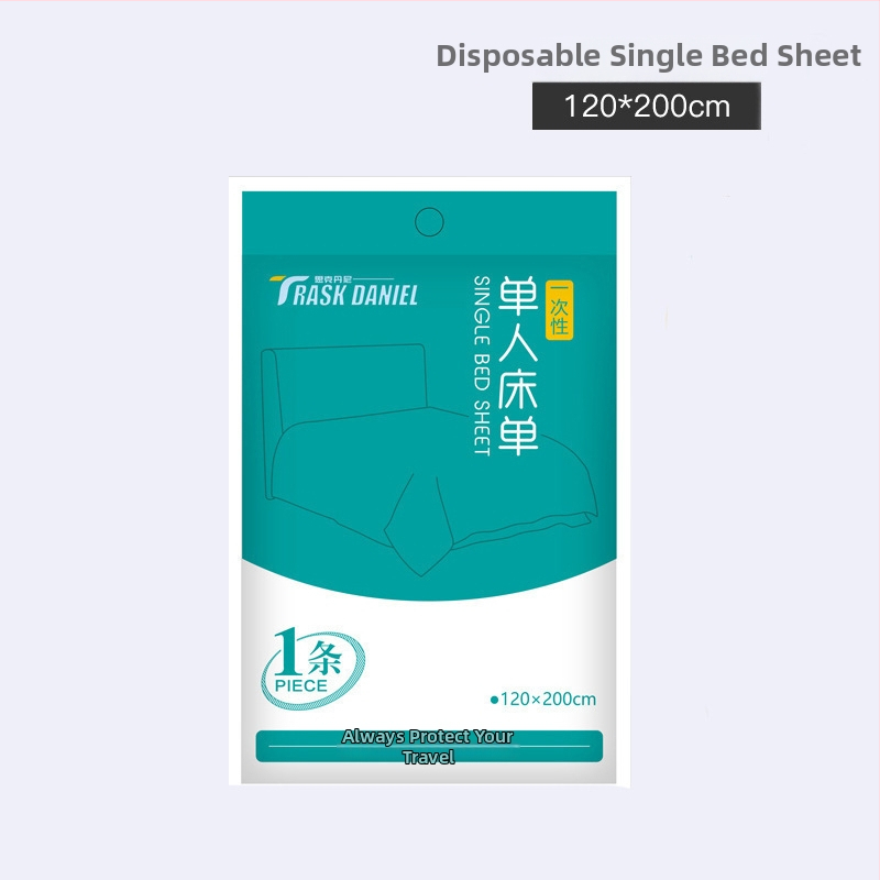 Vienkartinis kelioninis patalynės komplektas, 4 dalių: paklodė, antklodės užvalkalas, pagalvių užvalkalai; nepluošto audinys, pakuotė 1000 vnt., prekės kodas 19314254983