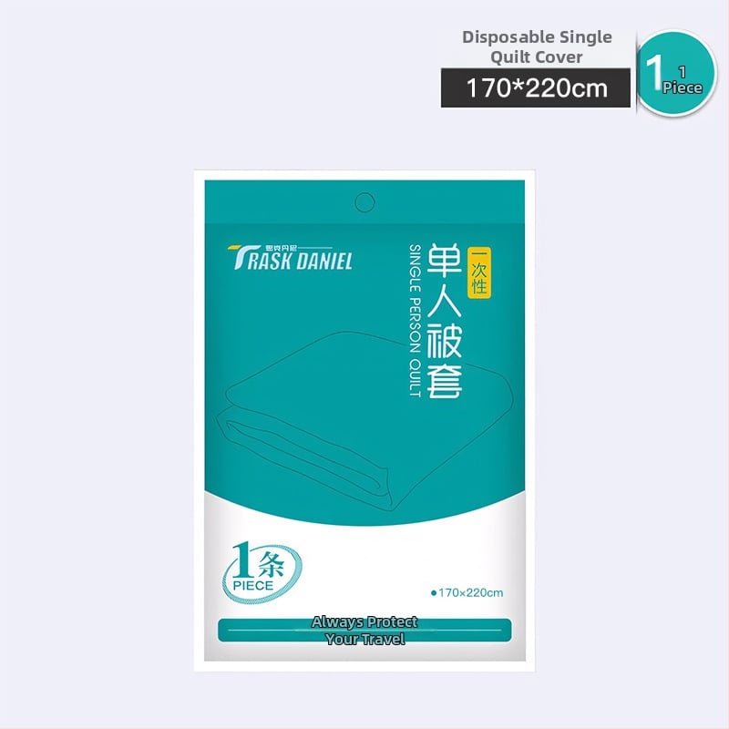 Vienkartinis kelioninis patalynės komplektas, 4 dalių: paklodė, antklodės užvalkalas, pagalvių užvalkalai; nepluošto audinys, pakuotė 1000 vnt., prekės kodas 19314254983