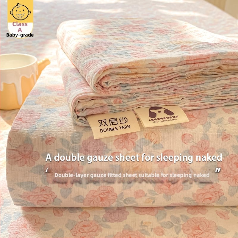 Dupla rétegű gézzel készült gumis lepedő, poliészter, animációs minta, reaktív színezés