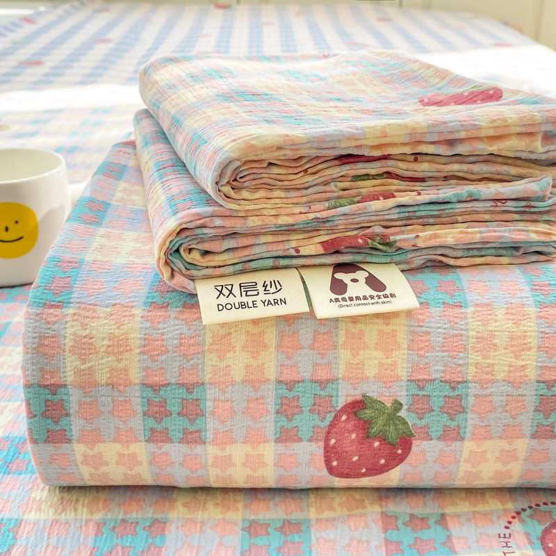 Dupla rétegű gézzel készült gumis lepedő, poliészter, animációs minta, reaktív színezés