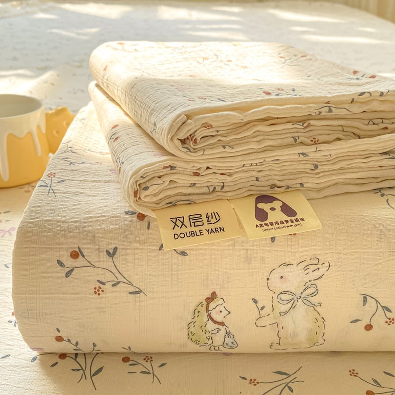 Dupla rétegű gézzel készült gumis lepedő, poliészter, animációs minta, reaktív színezés