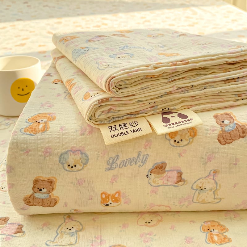 Dupla rétegű gézzel készült gumis lepedő, poliészter, animációs minta, reaktív színezés