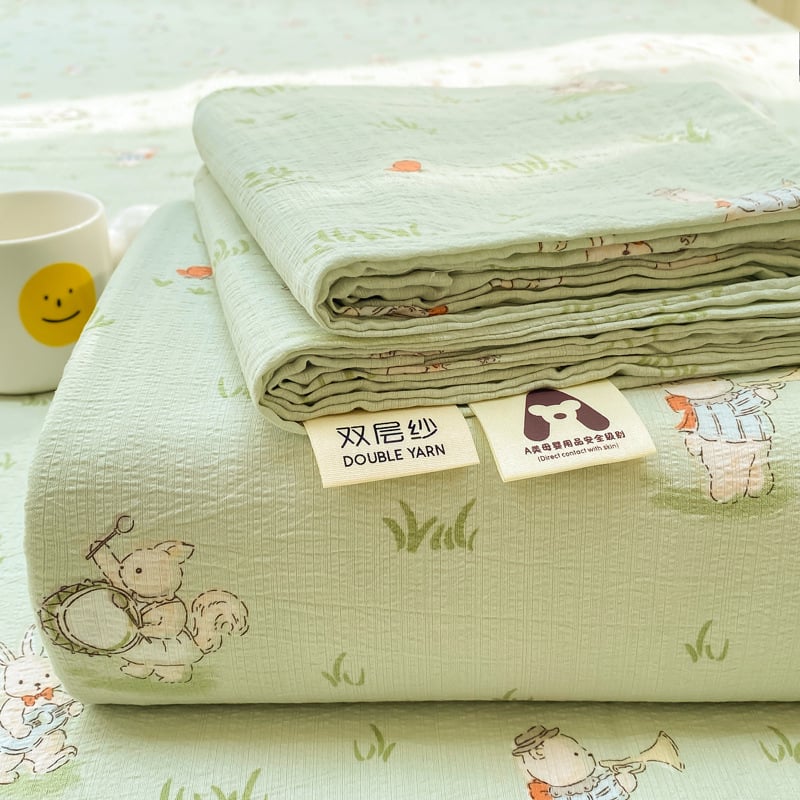 Dupla rétegű gézzel készült gumis lepedő, poliészter, animációs minta, reaktív színezés