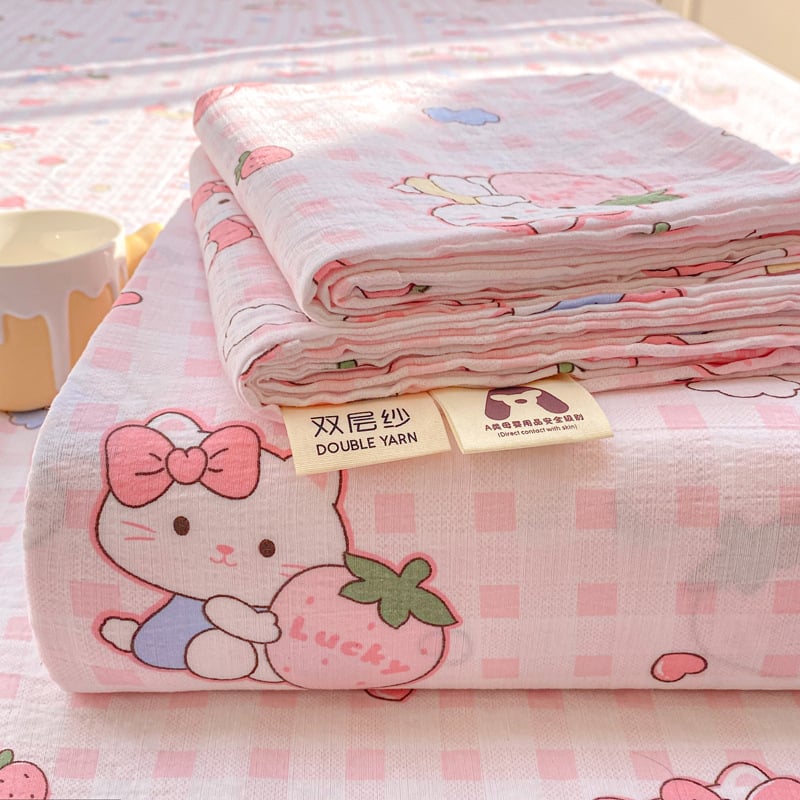 Dupla rétegű gézzel készült gumis lepedő, poliészter, animációs minta, reaktív színezés