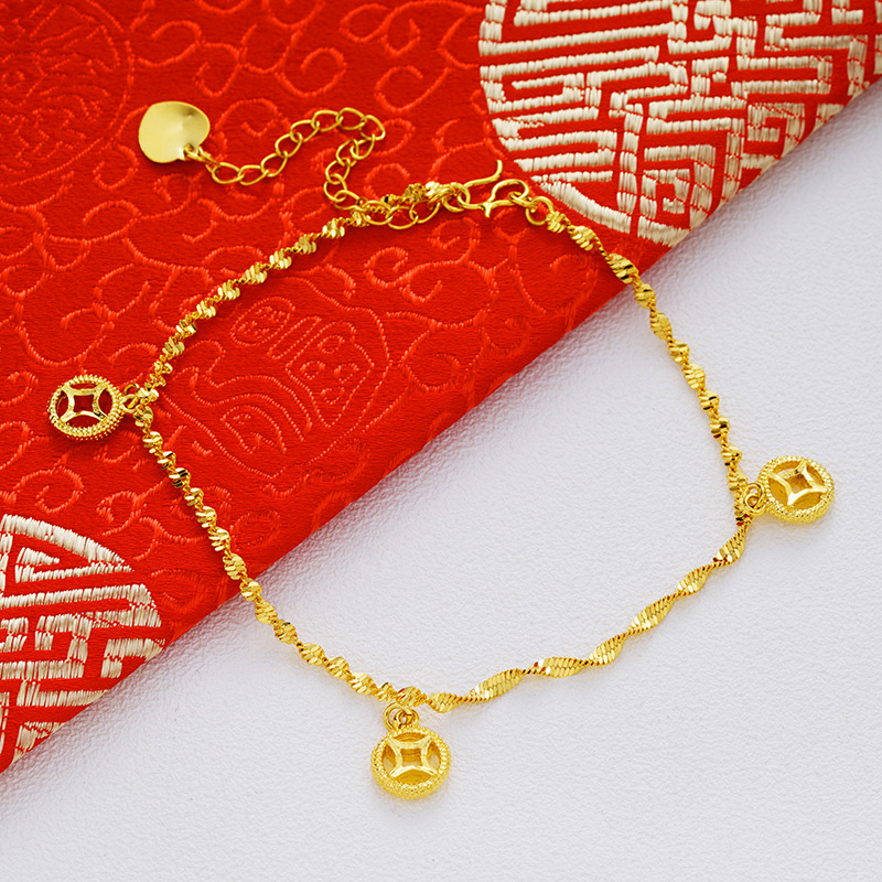 Kulkšnies apyrankė - dviejų sluoksnių vario lydinio su 24K auksavimu, varpeliai ir karoliukai moterims