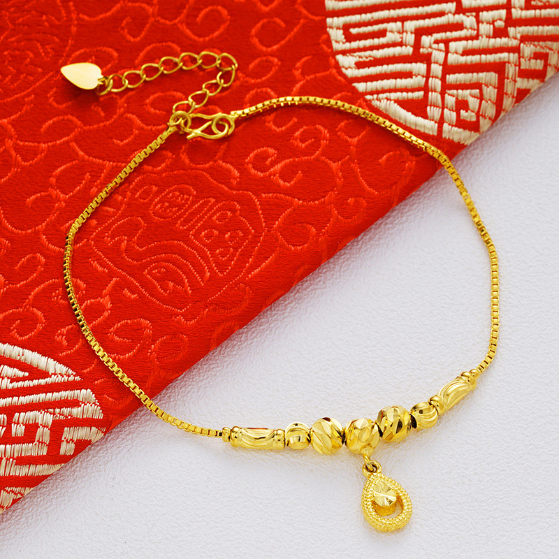 Kulkšnies apyrankė - dviejų sluoksnių vario lydinio su 24K auksavimu, varpeliai ir karoliukai moterims