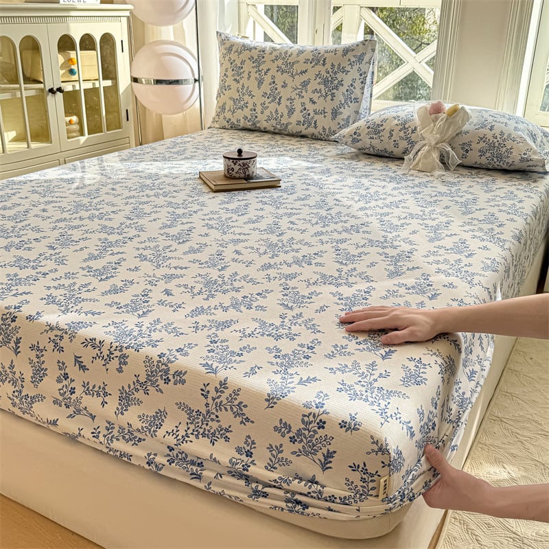 Gumis lepedő – 100% tiszta pamut, twill szövés, reaktív nyomtatás, minta: növények és virágok, tömege 300–500 g