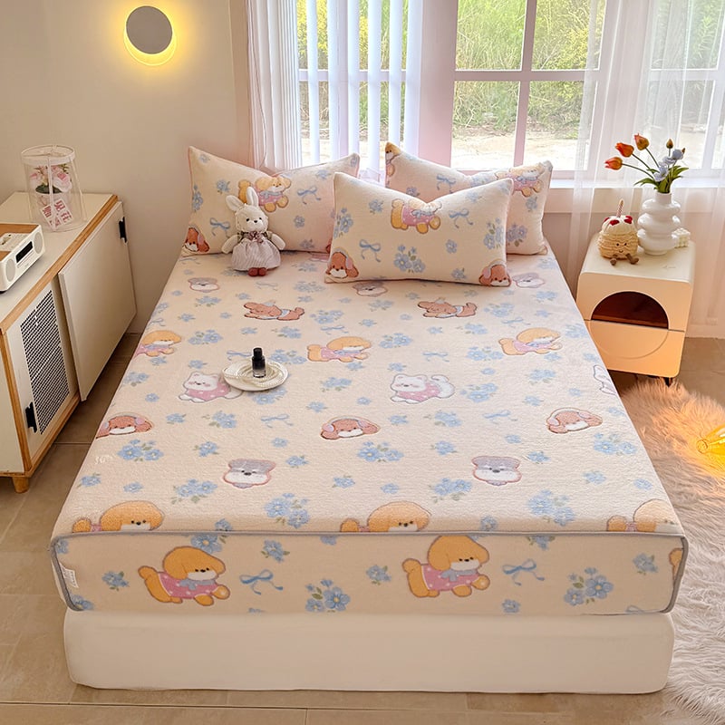 tej velvet anyagú rugalmas ágyneműhuzat, reaktív nyomtatás, testre szabható, minták: csíkok, geometriai, rajzfilm, növények; súly 500–800 g