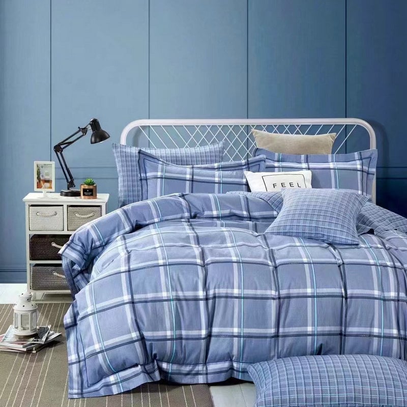 Tryjų dalių patalynės komplektas iš 100% medvilnės, twill audinys, dryžių raštas, reaktyvus spausdinimas