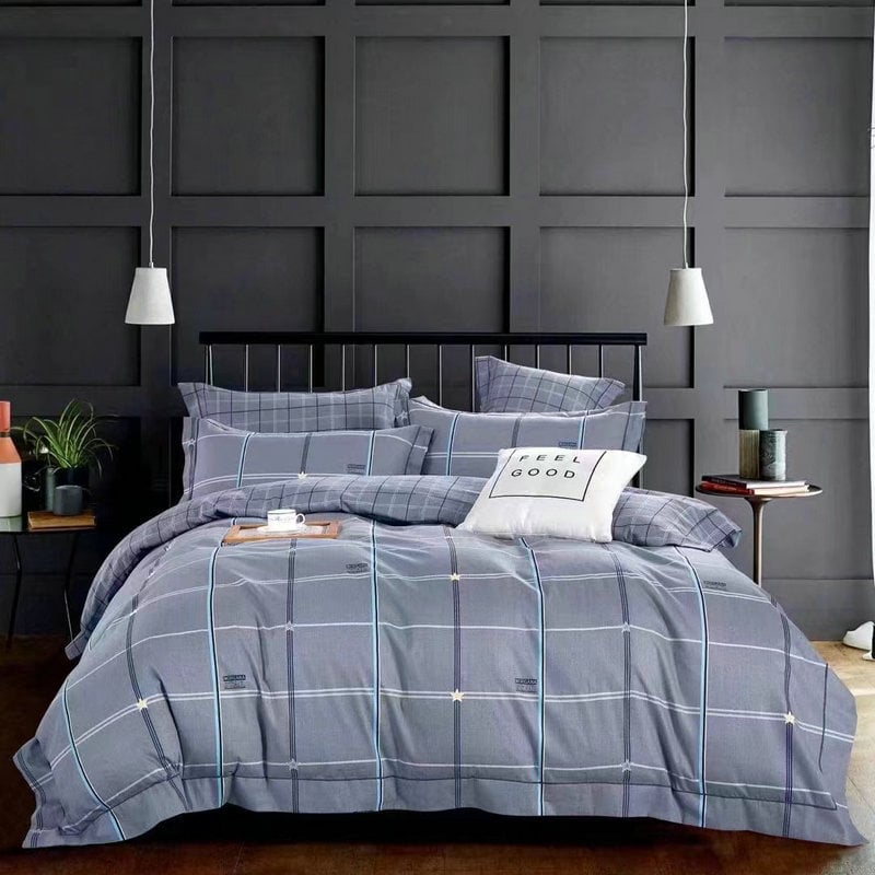 Tryjų dalių patalynės komplektas iš 100% medvilnės, twill audinys, dryžių raštas, reaktyvus spausdinimas