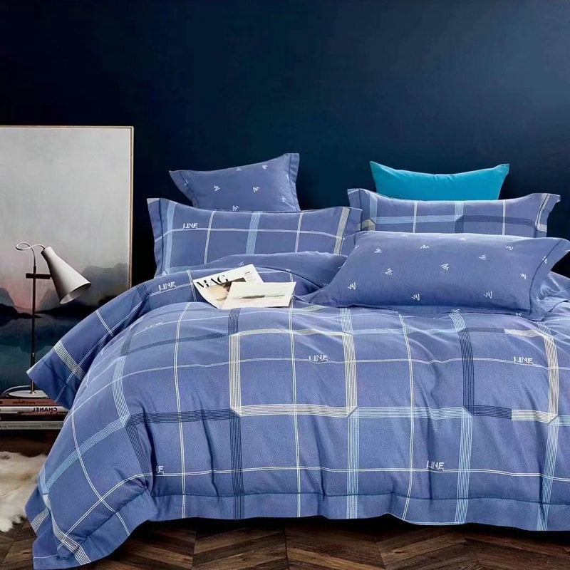 Tryjų dalių patalynės komplektas iš 100% medvilnės, twill audinys, dryžių raštas, reaktyvus spausdinimas