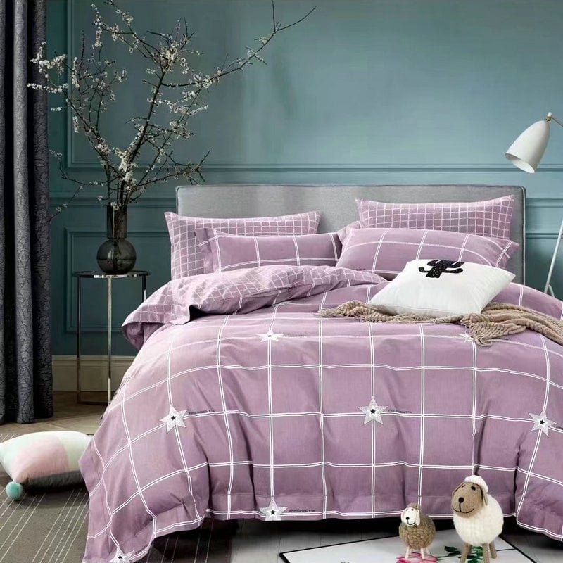 Tryjų dalių patalynės komplektas iš 100% medvilnės, twill audinys, dryžių raštas, reaktyvus spausdinimas