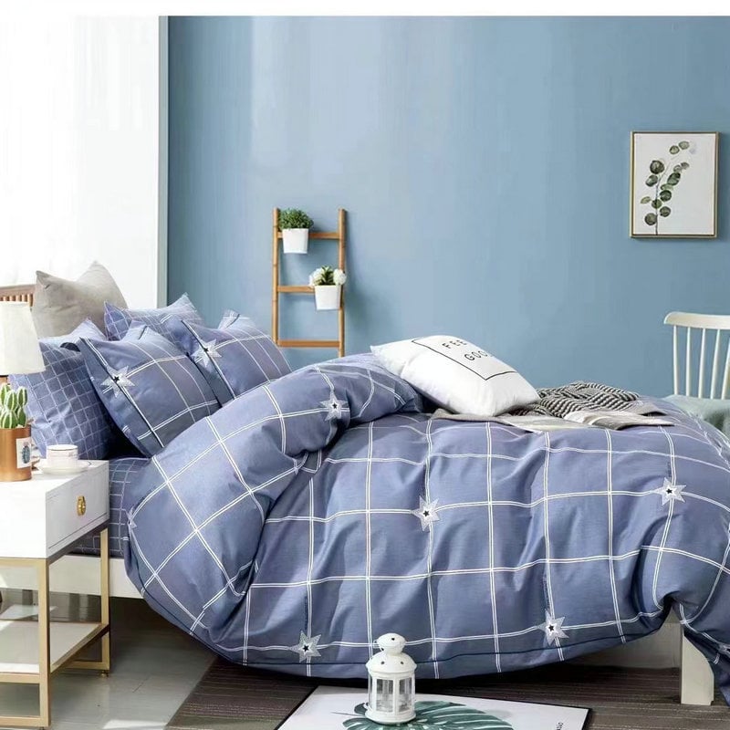 Tryjų dalių patalynės komplektas iš 100% medvilnės, twill audinys, dryžių raštas, reaktyvus spausdinimas