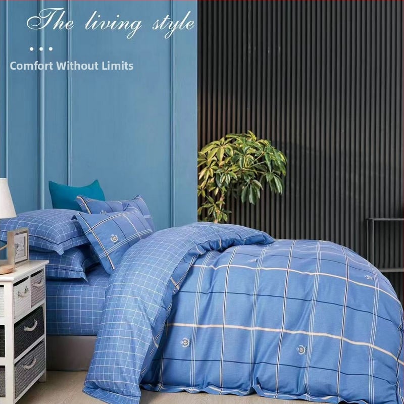 Tryjų dalių patalynės komplektas iš 100% medvilnės, twill audinys, dryžių raštas, reaktyvus spausdinimas