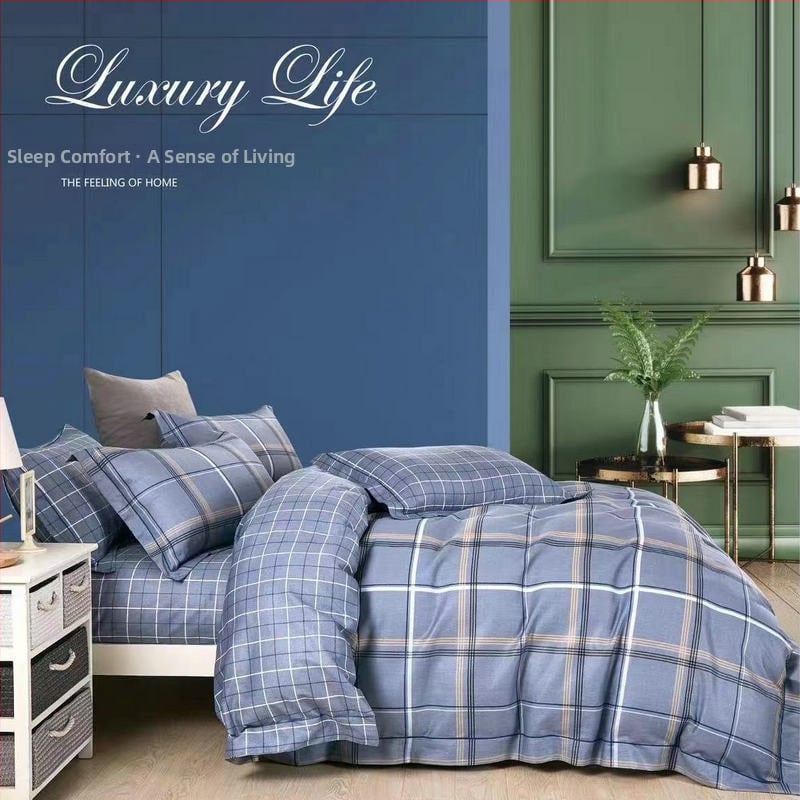 Tryjų dalių patalynės komplektas iš 100% medvilnės, twill audinys, dryžių raštas, reaktyvus spausdinimas