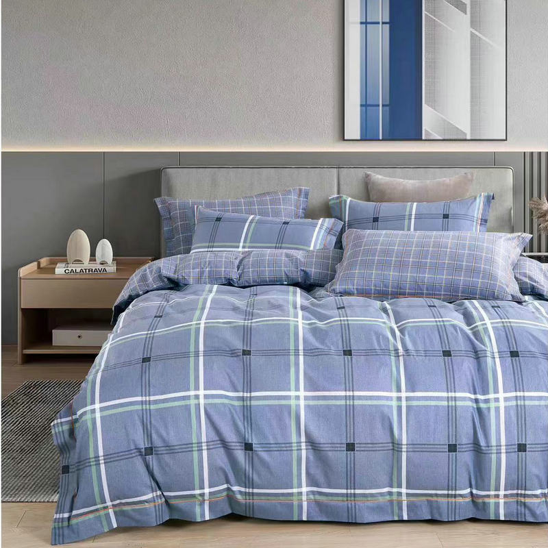 Tryjų dalių patalynės komplektas iš 100% medvilnės, twill audinys, dryžių raštas, reaktyvus spausdinimas