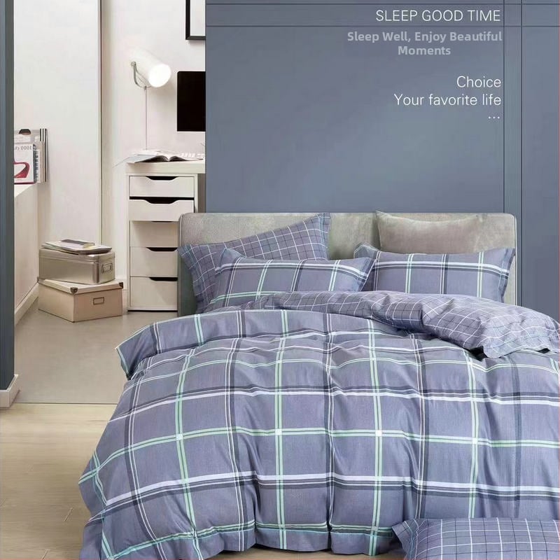 Tryjų dalių patalynės komplektas iš 100% medvilnės, twill audinys, dryžių raštas, reaktyvus spausdinimas