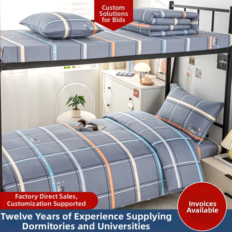 100% medvilnės patalynės komplektas studentų bendrabutyje, 3 dalių, Twill audinys, reaktyvus spausdinimas, geometrinis raštas, audinio tankis 130×70