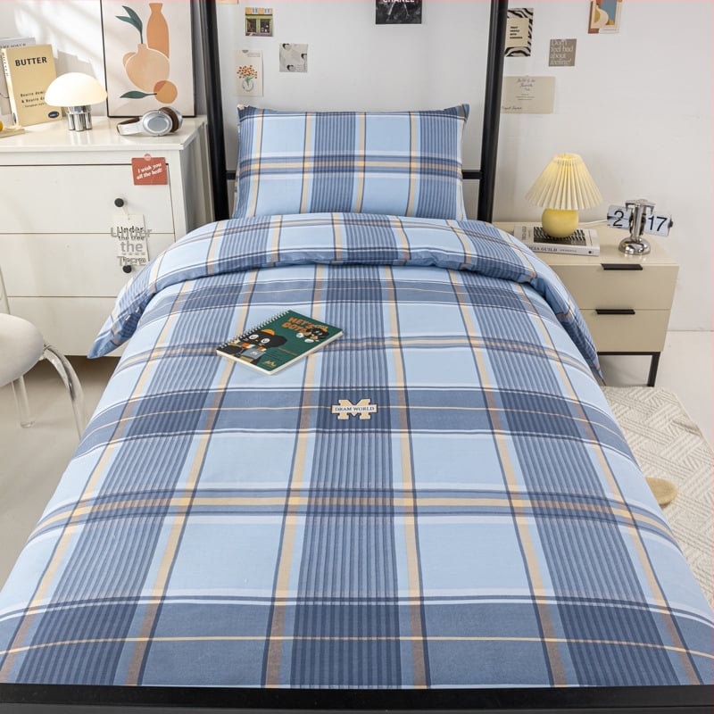 100% medvilnės patalynės komplektas studentų bendrabutyje, 3 dalių, Twill audinys, reaktyvus spausdinimas, geometrinis raštas, audinio tankis 130×70