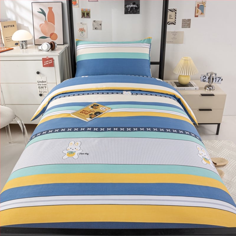 100% medvilnės patalynės komplektas studentų bendrabutyje, 3 dalių, Twill audinys, reaktyvus spausdinimas, geometrinis raštas, audinio tankis 130×70