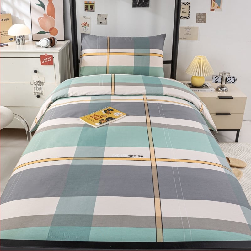 100% medvilnės patalynės komplektas studentų bendrabutyje, 3 dalių, Twill audinys, reaktyvus spausdinimas, geometrinis raštas, audinio tankis 130×70