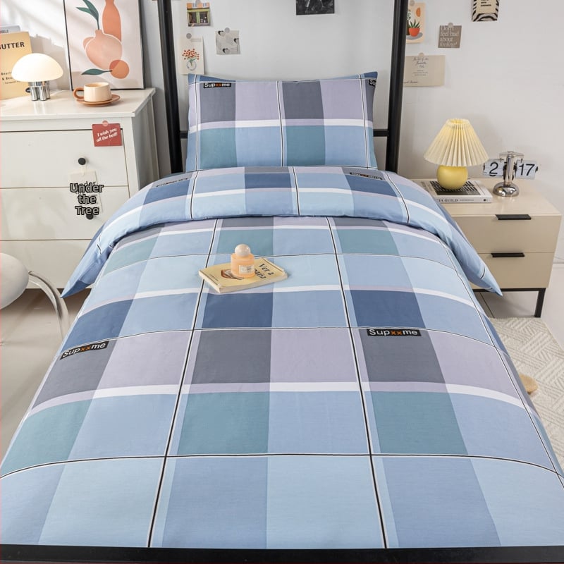 100% medvilnės patalynės komplektas studentų bendrabutyje, 3 dalių, Twill audinys, reaktyvus spausdinimas, geometrinis raštas, audinio tankis 130×70