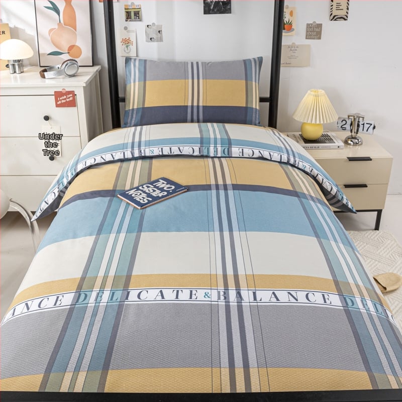 100% medvilnės patalynės komplektas studentų bendrabutyje, 3 dalių, Twill audinys, reaktyvus spausdinimas, geometrinis raštas, audinio tankis 130×70