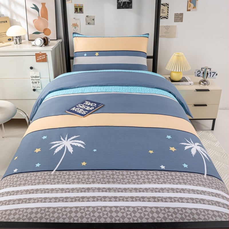 100% medvilnės patalynės komplektas studentų bendrabutyje, 3 dalių, Twill audinys, reaktyvus spausdinimas, geometrinis raštas, audinio tankis 130×70