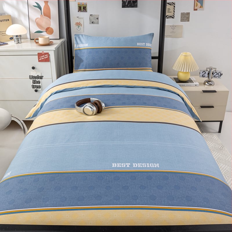 100% medvilnės patalynės komplektas studentų bendrabutyje, 3 dalių, Twill audinys, reaktyvus spausdinimas, geometrinis raštas, audinio tankis 130×70