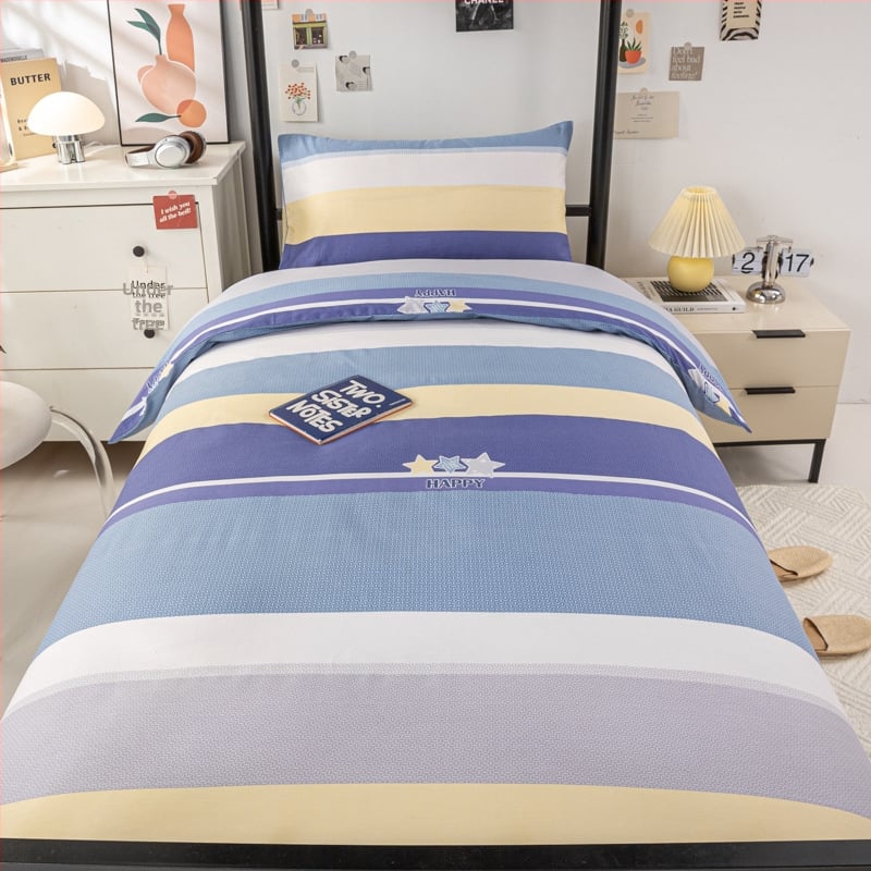 100% medvilnės patalynės komplektas studentų bendrabutyje, 3 dalių, Twill audinys, reaktyvus spausdinimas, geometrinis raštas, audinio tankis 130×70