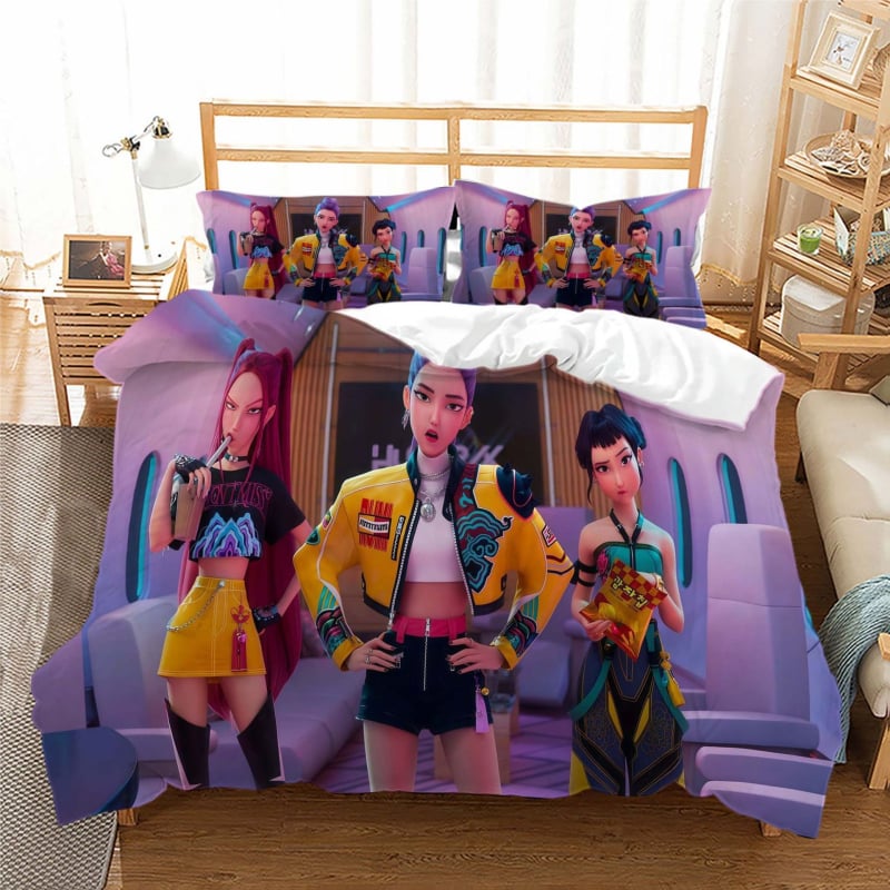 Trys dalių antklodės užvalkalo komplektas su skaitmenine spauda, fleece audinys iš cheminių pluoštų, karikatūrų stilius, pritaikomumas