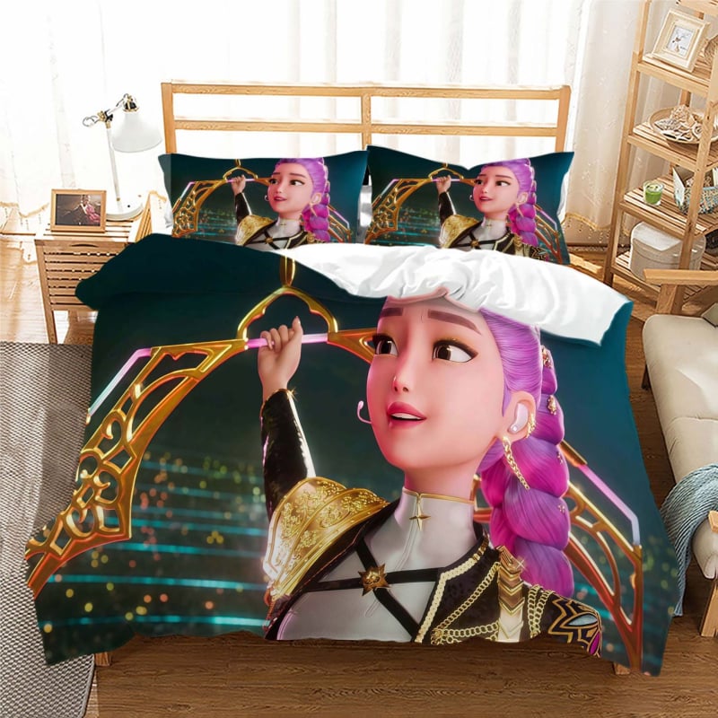 Trys dalių antklodės užvalkalo komplektas su skaitmenine spauda, fleece audinys iš cheminių pluoštų, karikatūrų stilius, pritaikomumas