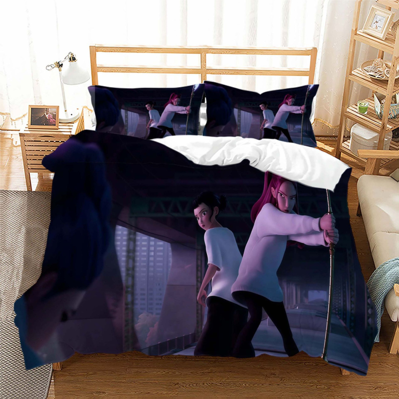 Trys dalių antklodės užvalkalo komplektas su skaitmenine spauda, fleece audinys iš cheminių pluoštų, karikatūrų stilius, pritaikomumas