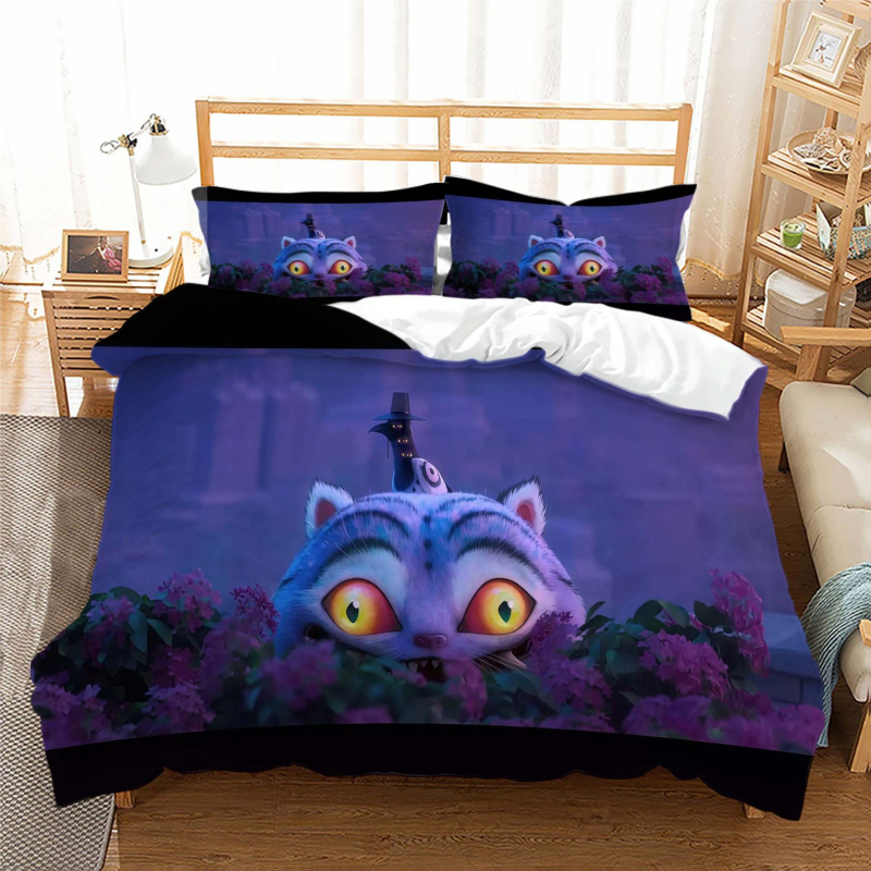 Trys dalių antklodės užvalkalo komplektas su skaitmenine spauda, fleece audinys iš cheminių pluoštų, karikatūrų stilius, pritaikomumas