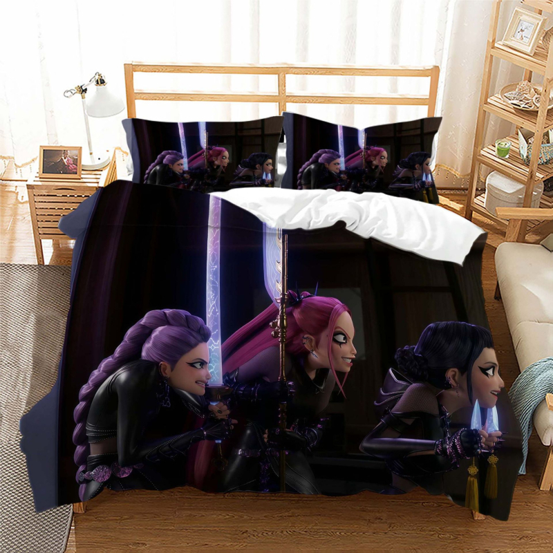 Trys dalių antklodės užvalkalo komplektas su skaitmenine spauda, fleece audinys iš cheminių pluoštų, karikatūrų stilius, pritaikomumas