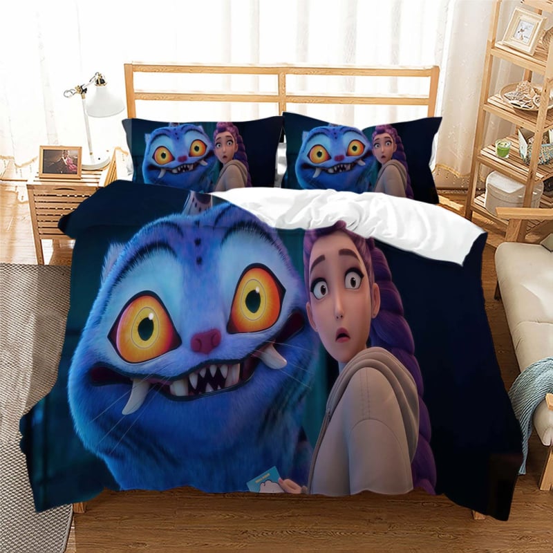 Trys dalių antklodės užvalkalo komplektas su skaitmenine spauda, fleece audinys iš cheminių pluoštų, karikatūrų stilius, pritaikomumas