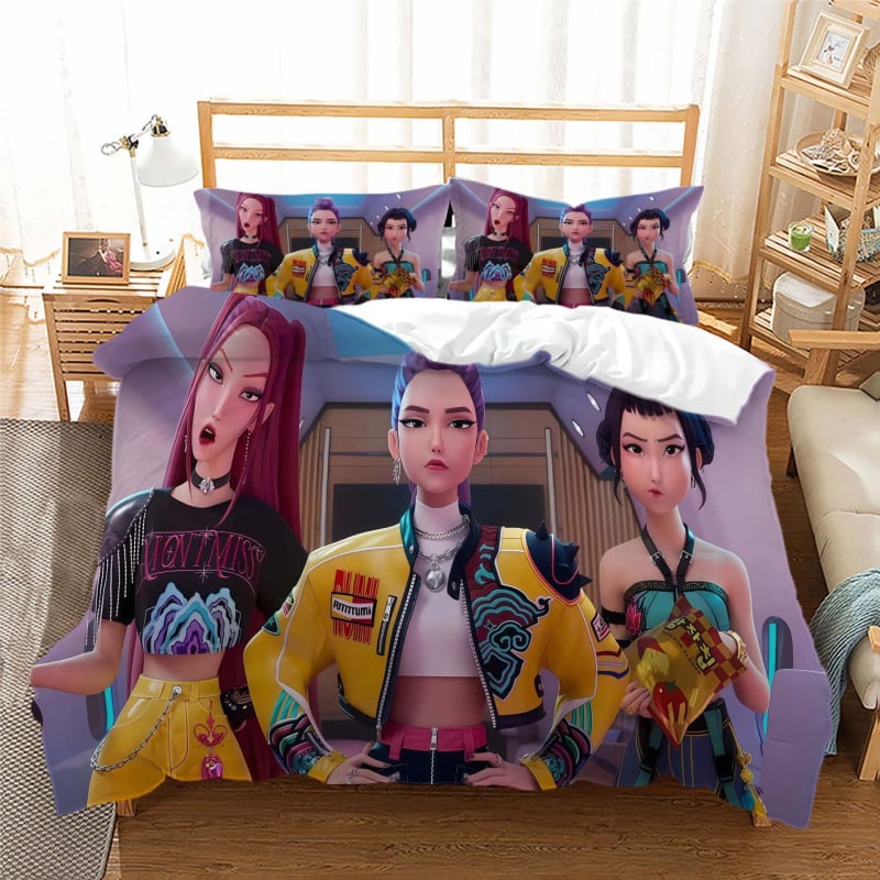 Trys dalių antklodės užvalkalo komplektas su skaitmenine spauda, fleece audinys iš cheminių pluoštų, karikatūrų stilius, pritaikomumas