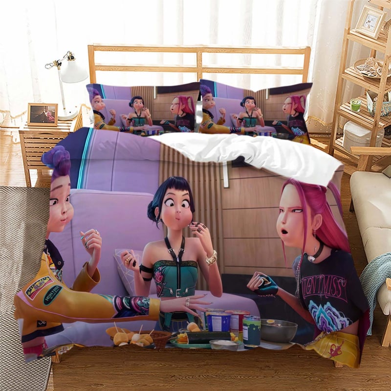 Trys dalių antklodės užvalkalo komplektas su skaitmenine spauda, fleece audinys iš cheminių pluoštų, karikatūrų stilius, pritaikomumas