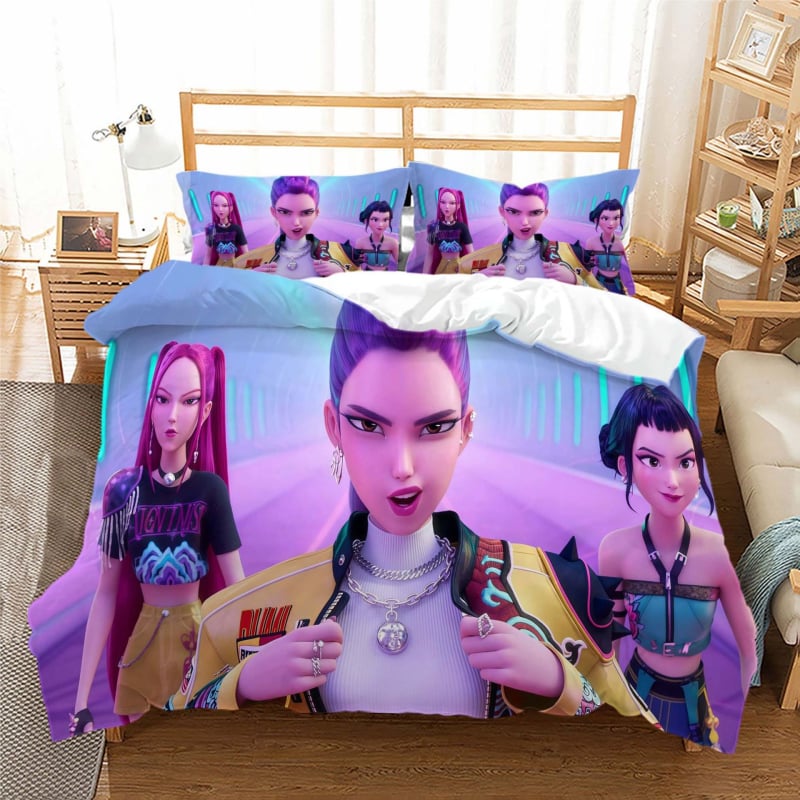 Trys dalių antklodės užvalkalo komplektas su skaitmenine spauda, fleece audinys iš cheminių pluoštų, karikatūrų stilius, pritaikomumas